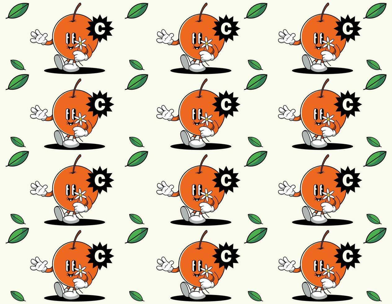 Tropical seamless pattern with cartoon character orange fruit. Fruit repeated background. Vector bright print for fabric or wallpaper