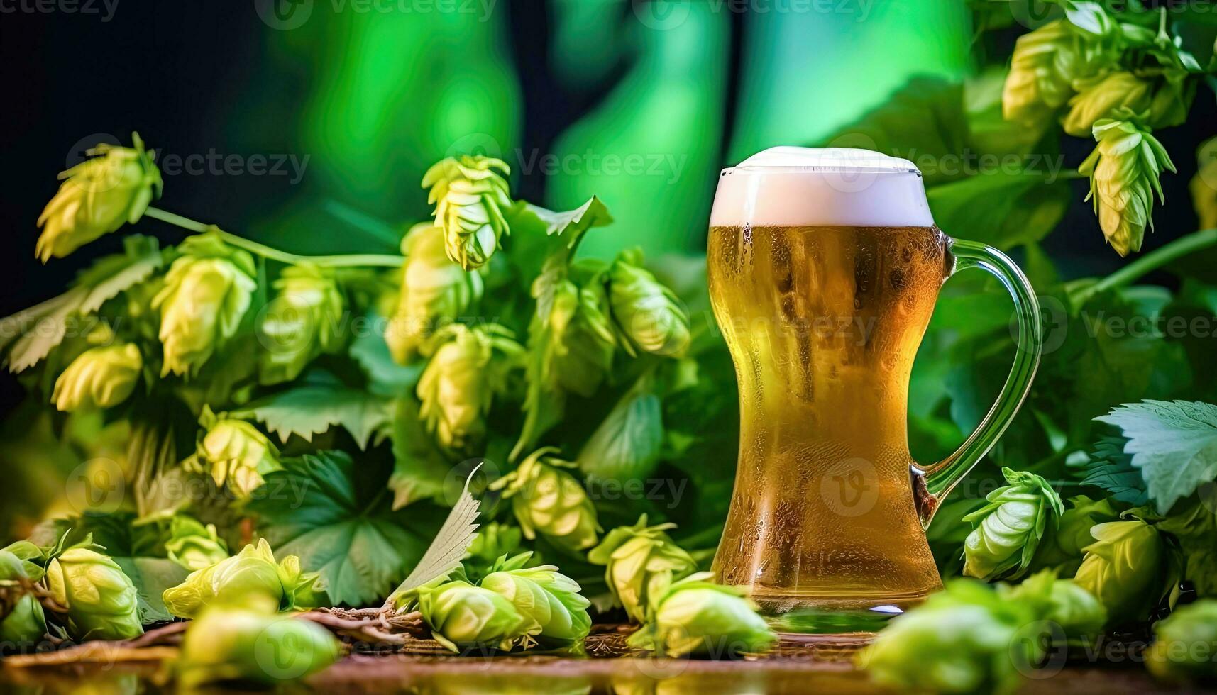 Sip of Happiness - Fresh Beer Foam and Hops - Generative AI photo