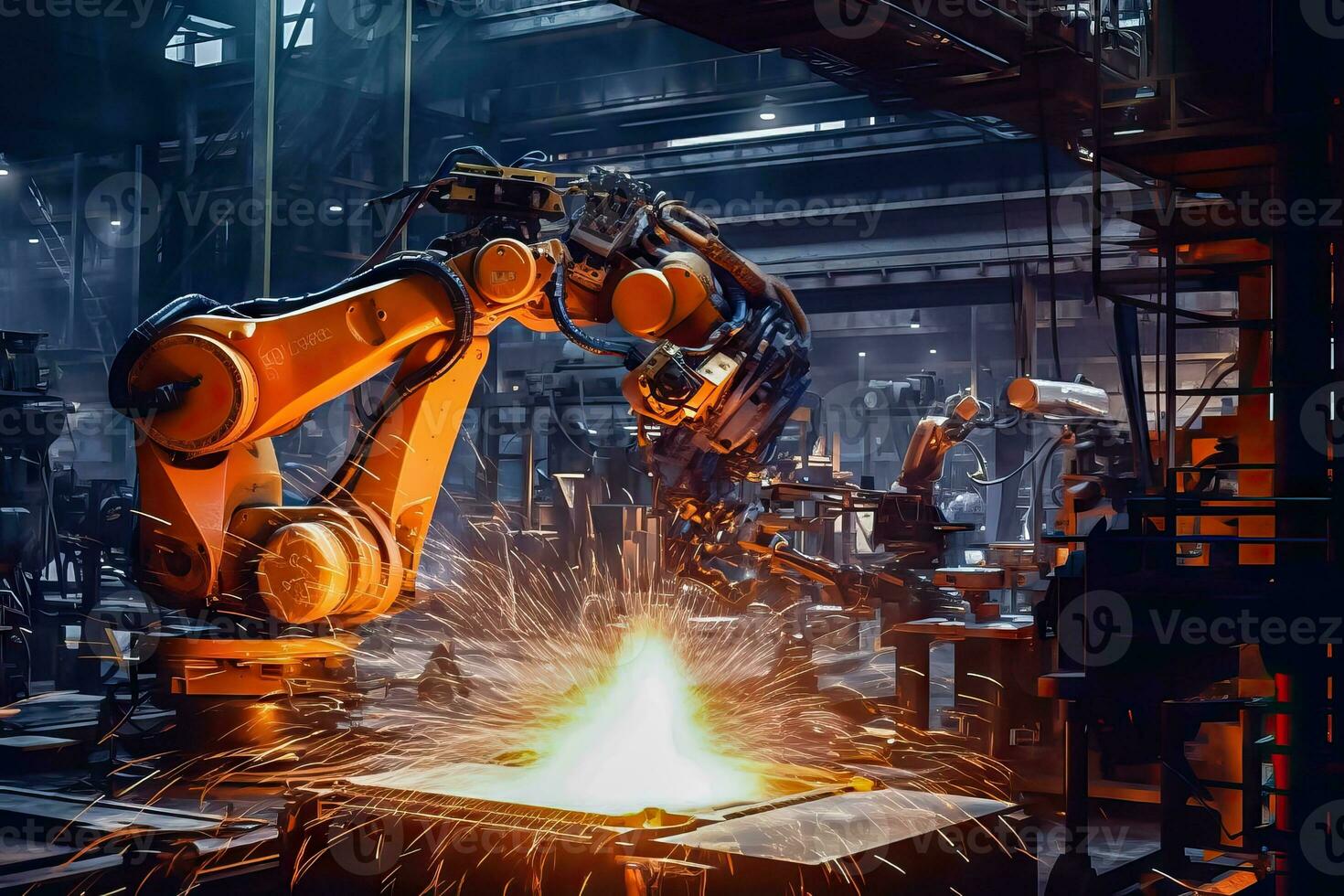 Automation in Manufacturing - Robotic Machine Tool at Work - Generative AI photo