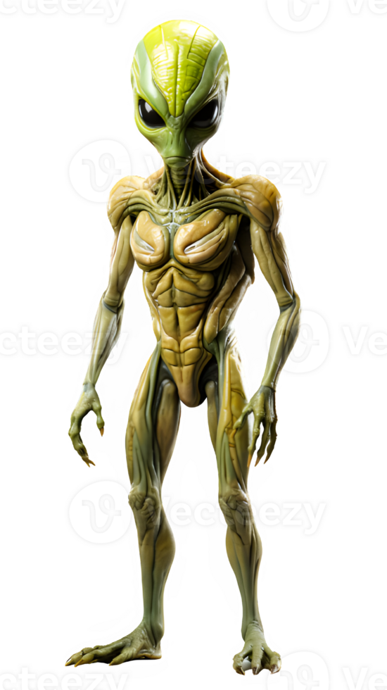 green alien isolated on transparent background ,generative ai png