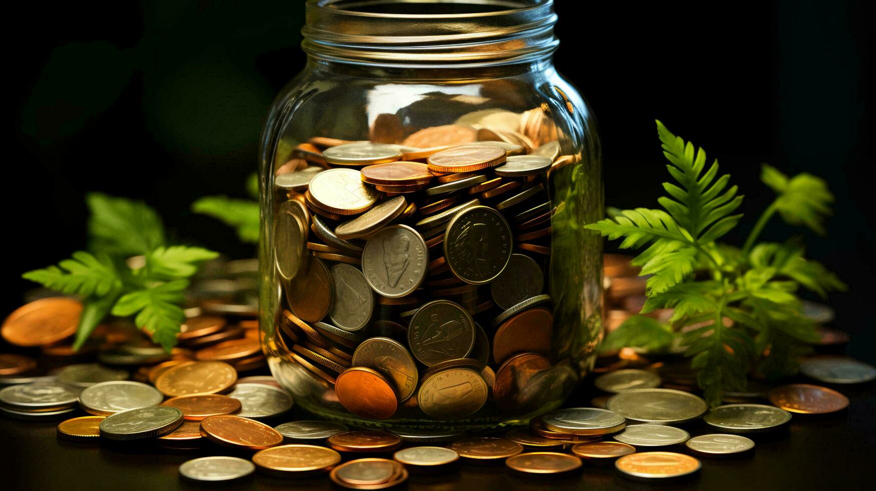 Glass jar with coins. Concept of finance economy investment and accumulation of money photo