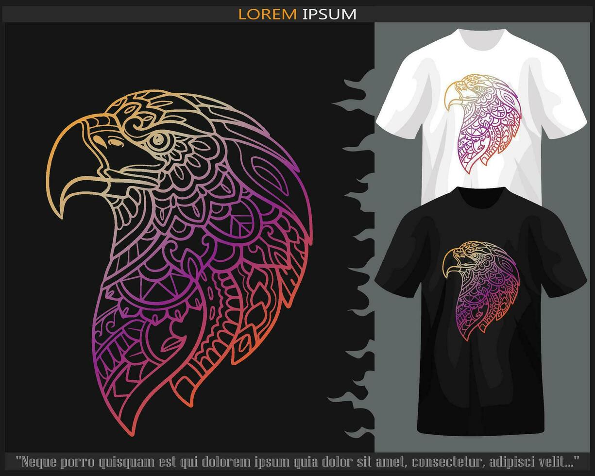 Gradient Colorful Eagle head mandala arts isolated on black and white t shirt. vector