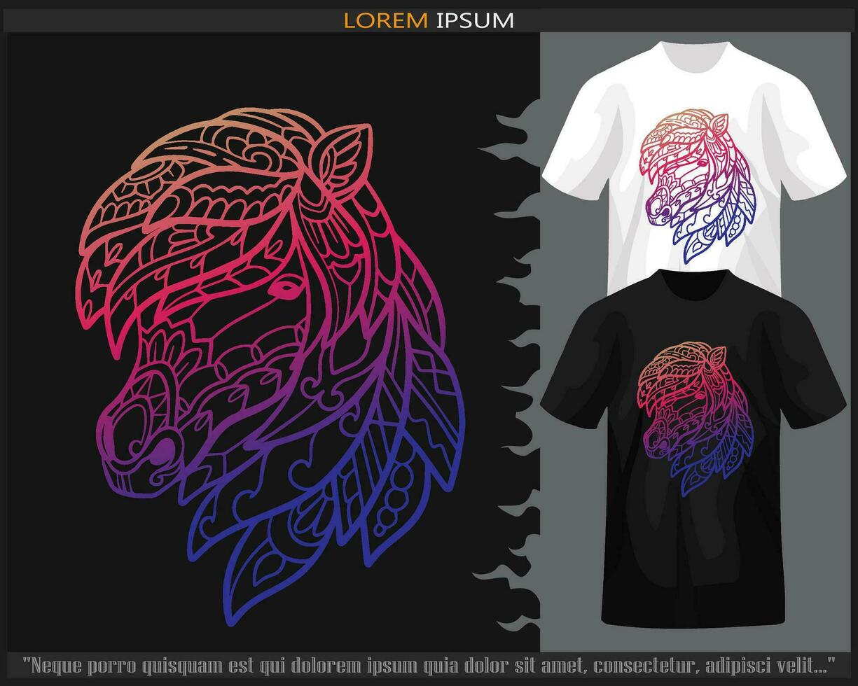 Gradient Colorful Horse mandala arts isolated on black and white t shirt. vector