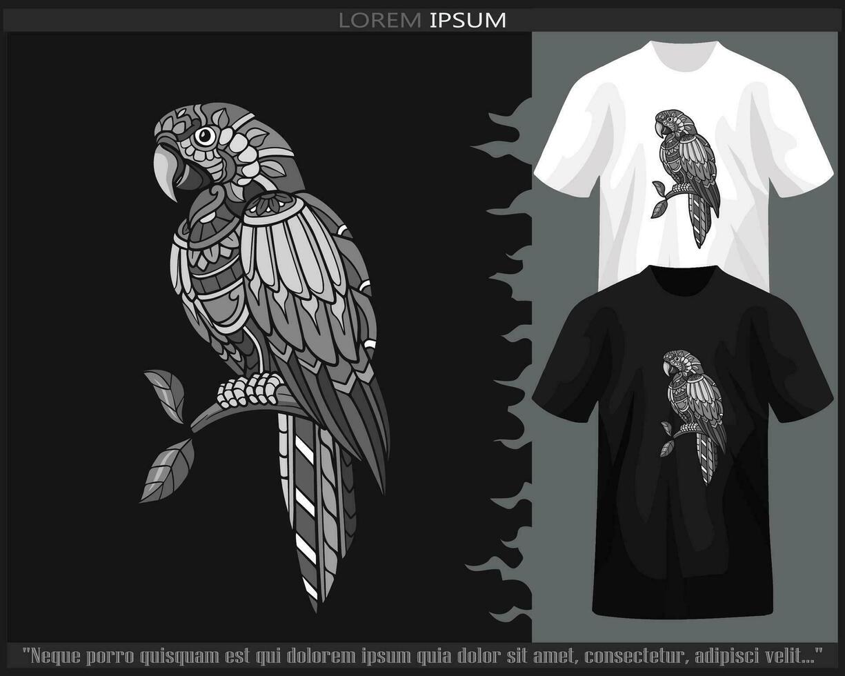 Monochrome Macaw bird mandala arts isolated on black and white t shirt. vector