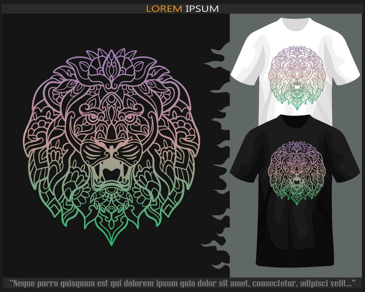 Gradient Colorful Lion head mandala arts isolated on black and white t shirt. vector
