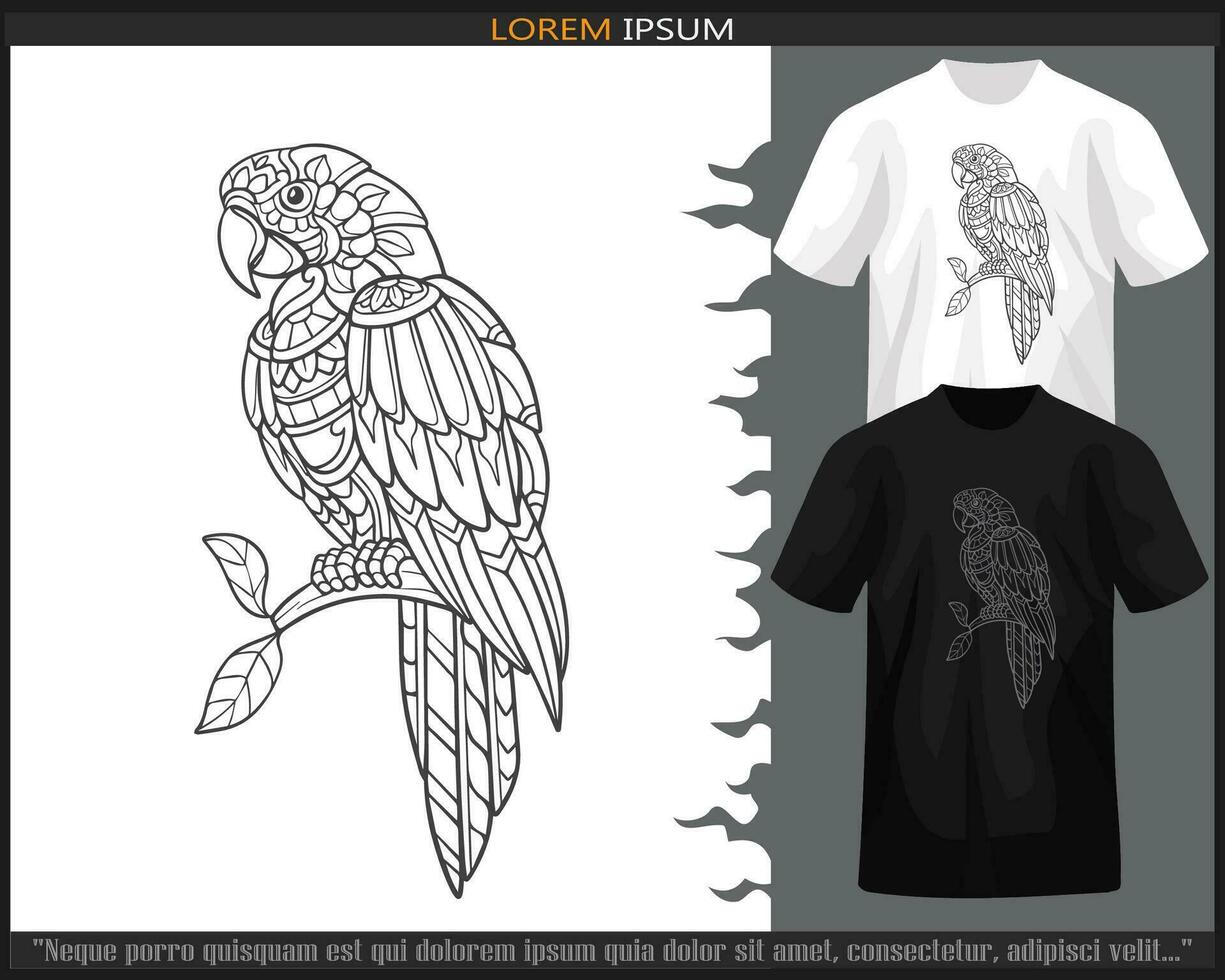 guacamayo pájaro mandala letras aislado en negro y blanco t camisa. vector