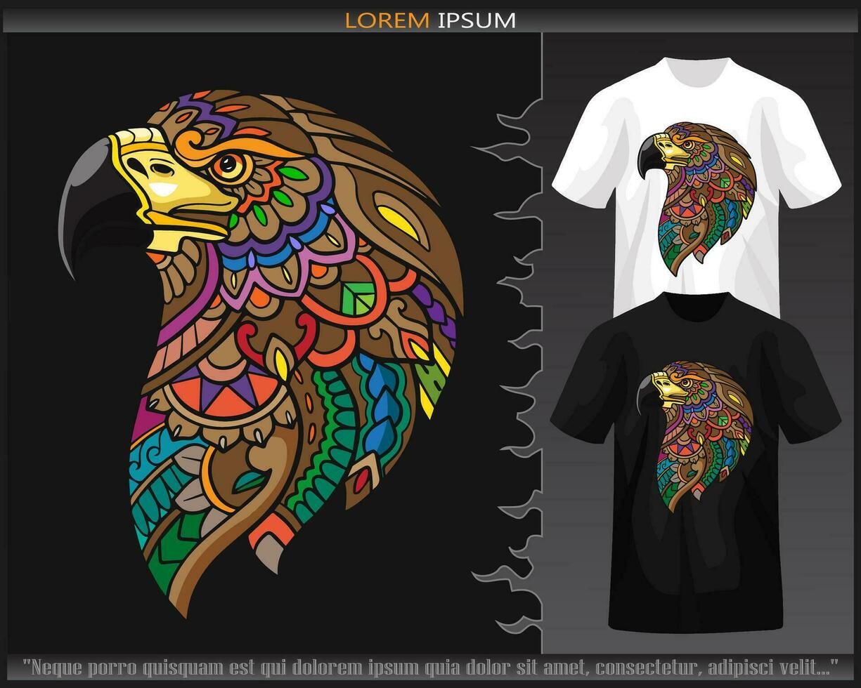 Colorful Eagle head mandala arts isolated on black and white t shirt. vector