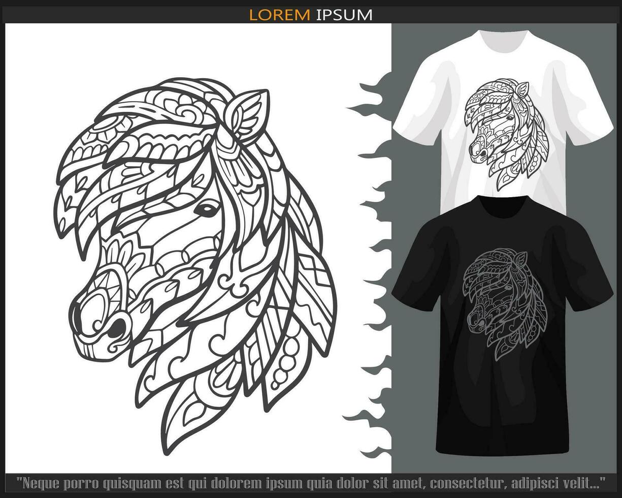 caballo mandala letras aislado en negro y blanco t camisa. vector