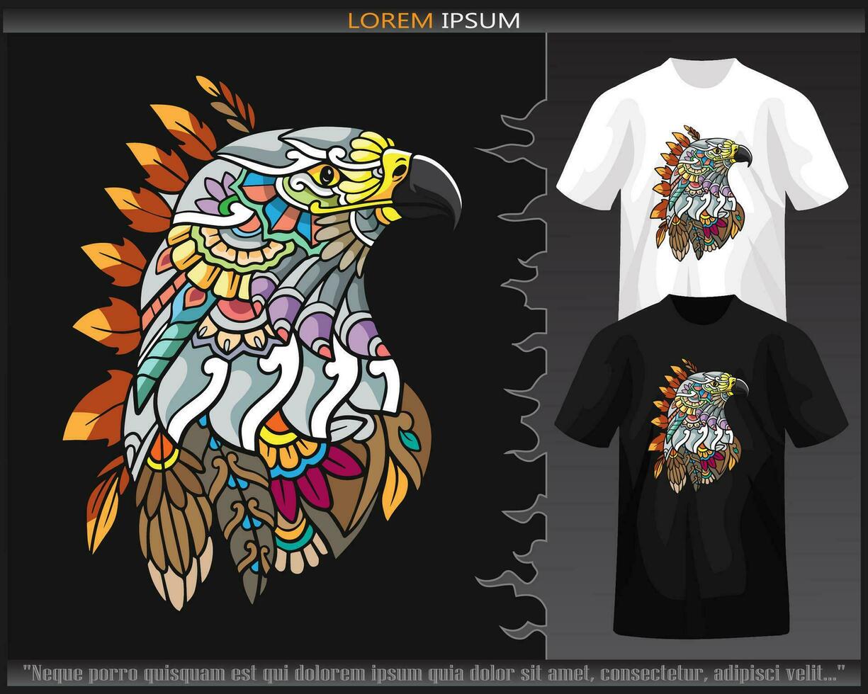 Colorful Eagle head mandala arts isolated on black and white t shirt. vector