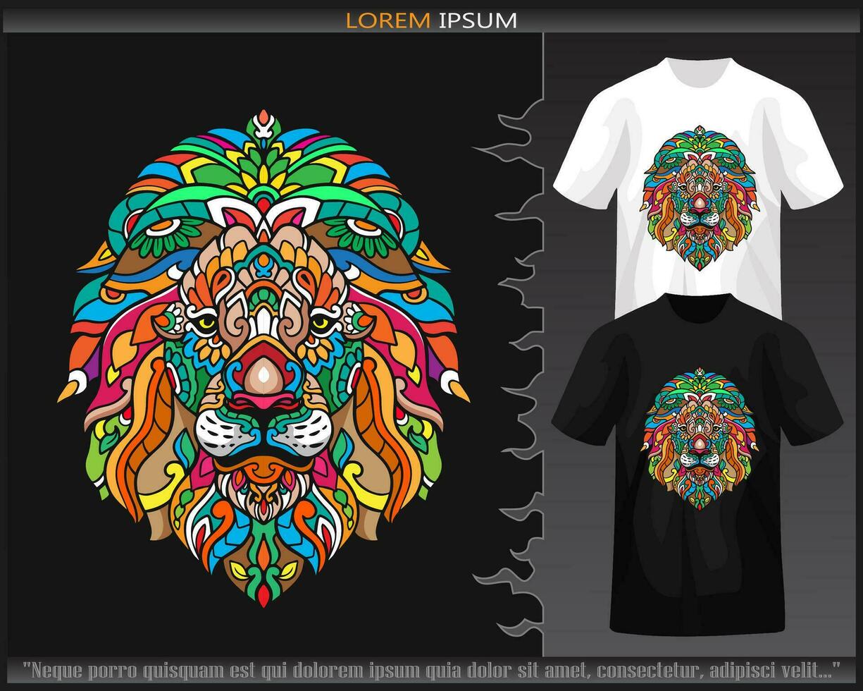 Colorful Lion head mandala arts isolated on black and white t shirt. vector