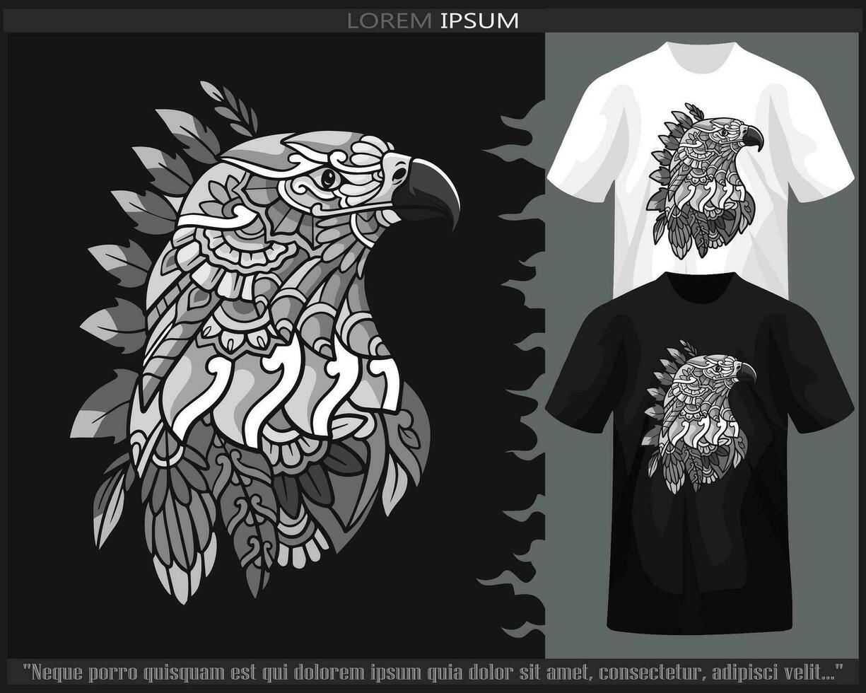 Monochrome Eagle head mandala arts isolated on black and white t shirt. vector