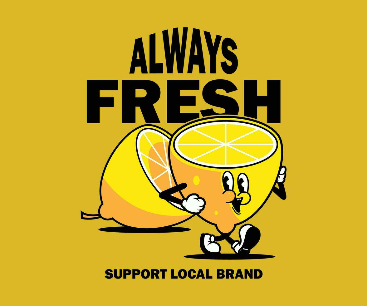 cartoon character of lemon fruit Graphic Design for T shirt Street Wear and Urban Style vector