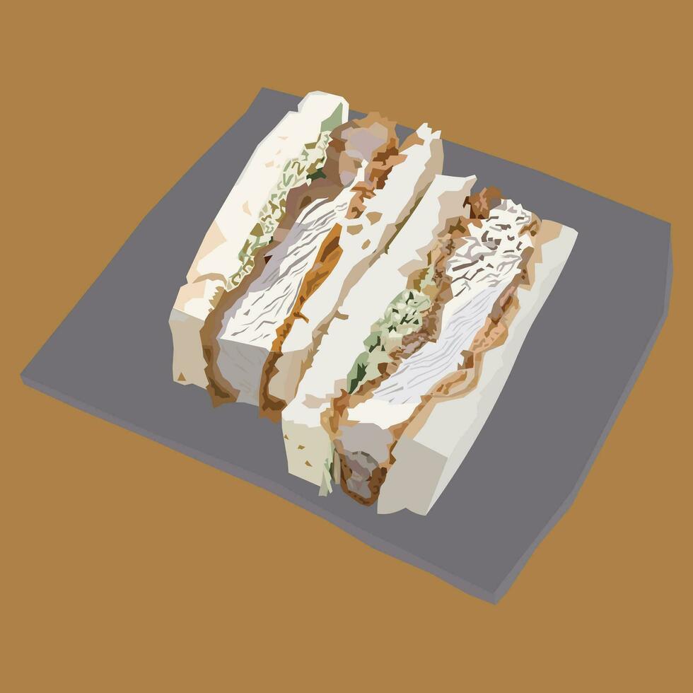 Katsu sando Japanese sandwich milk bread filled with pork cutlets vector