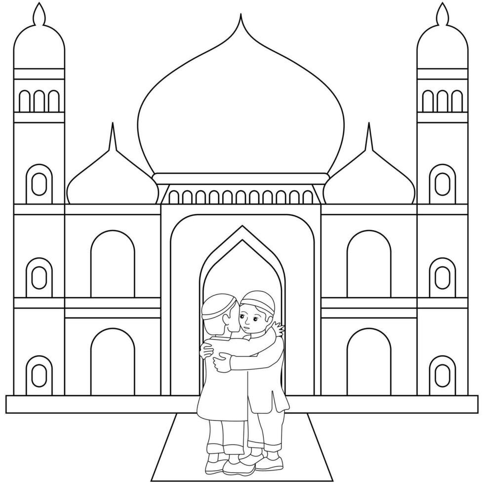 Vector hand drawn mosque for Ramadan Kareem with white background