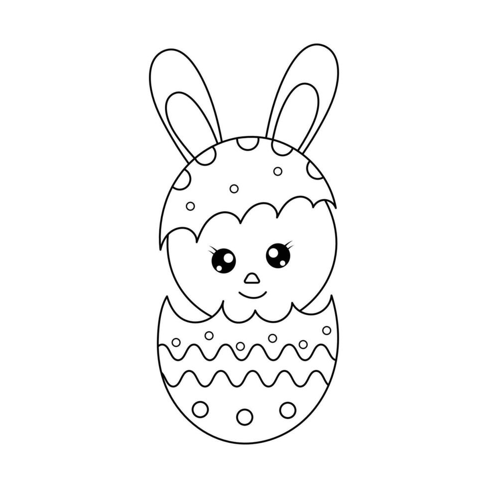 Easter bunny with egg vector hand drawn coloring book illustration
