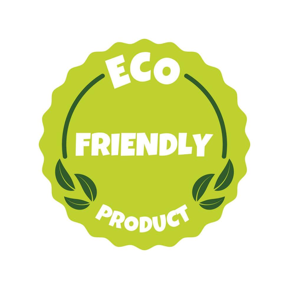 Eco friendly product sticker, label, badge and logo. Ecology icon. Logo template with green leaves for organic and eco friendly products. Vector illustration isolated on white background