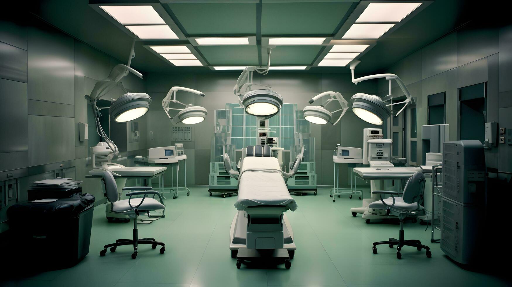 un hospital habitación con médico equipo y luces foto
