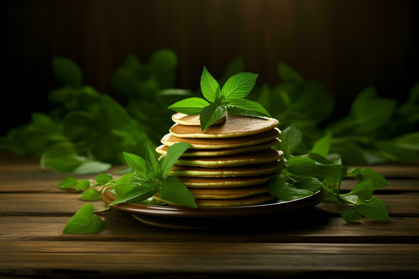 delicious pancakes on wooden table with fruits AI Generated photo