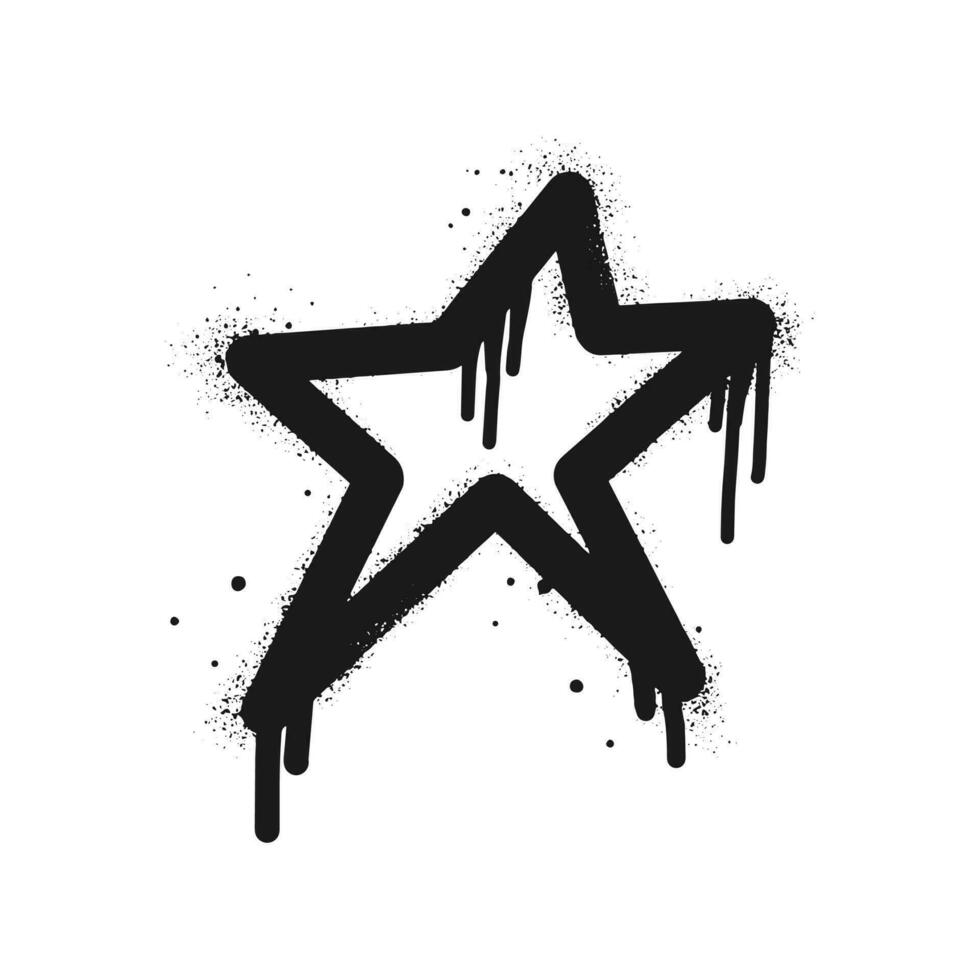 Spray painted graffiti Star sign in black over white. Star drip symbol. isolated on white background. vector illustration
