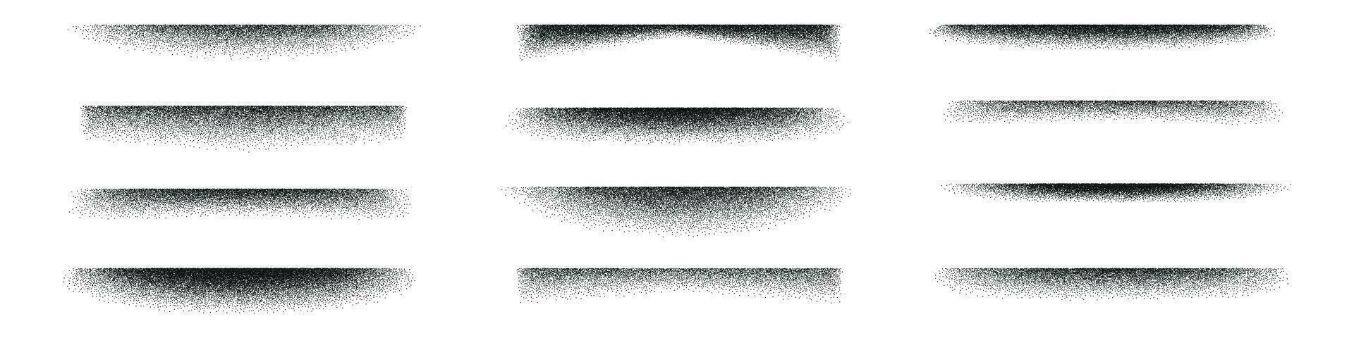 Shadow effects with grain, noise, and dot patterns. shade in black gradient with stipple, sand texture. Flat vector illustrations isolated in background.