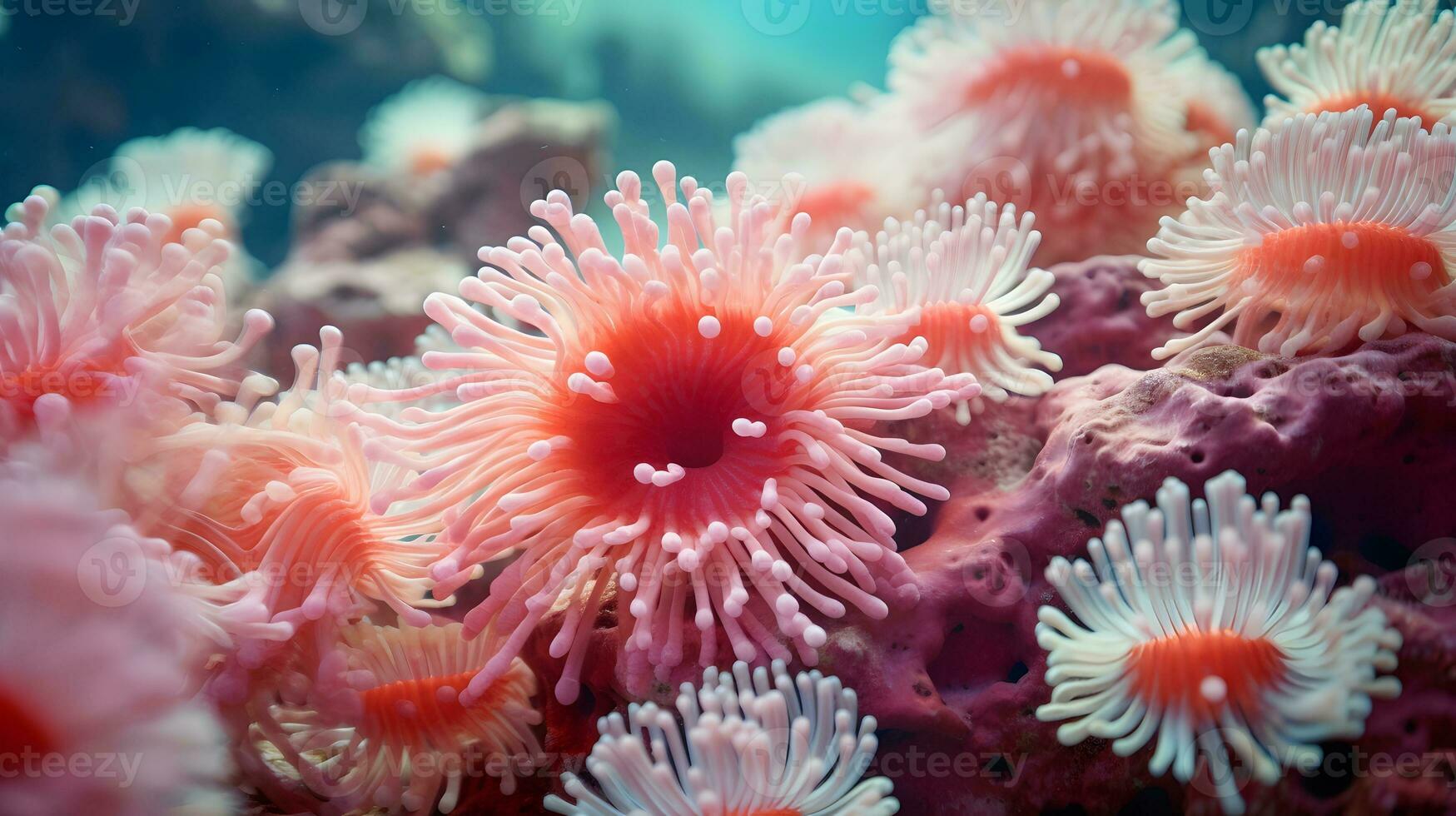 anémona actinia textura submarino arrecife mar coral ai generado foto