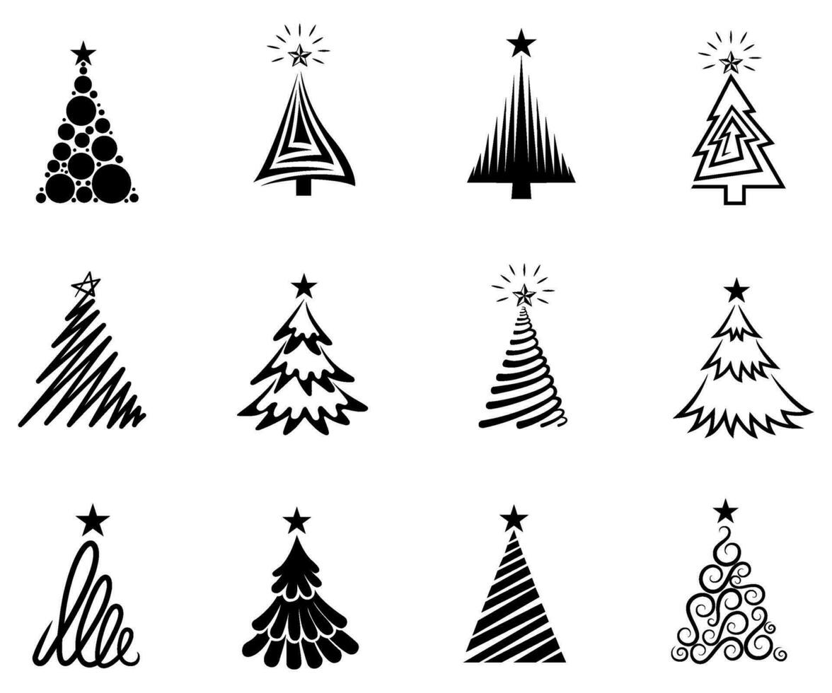árbol silueta recopilación, Navidad acortar Arte fiesta decoración vector ilustración