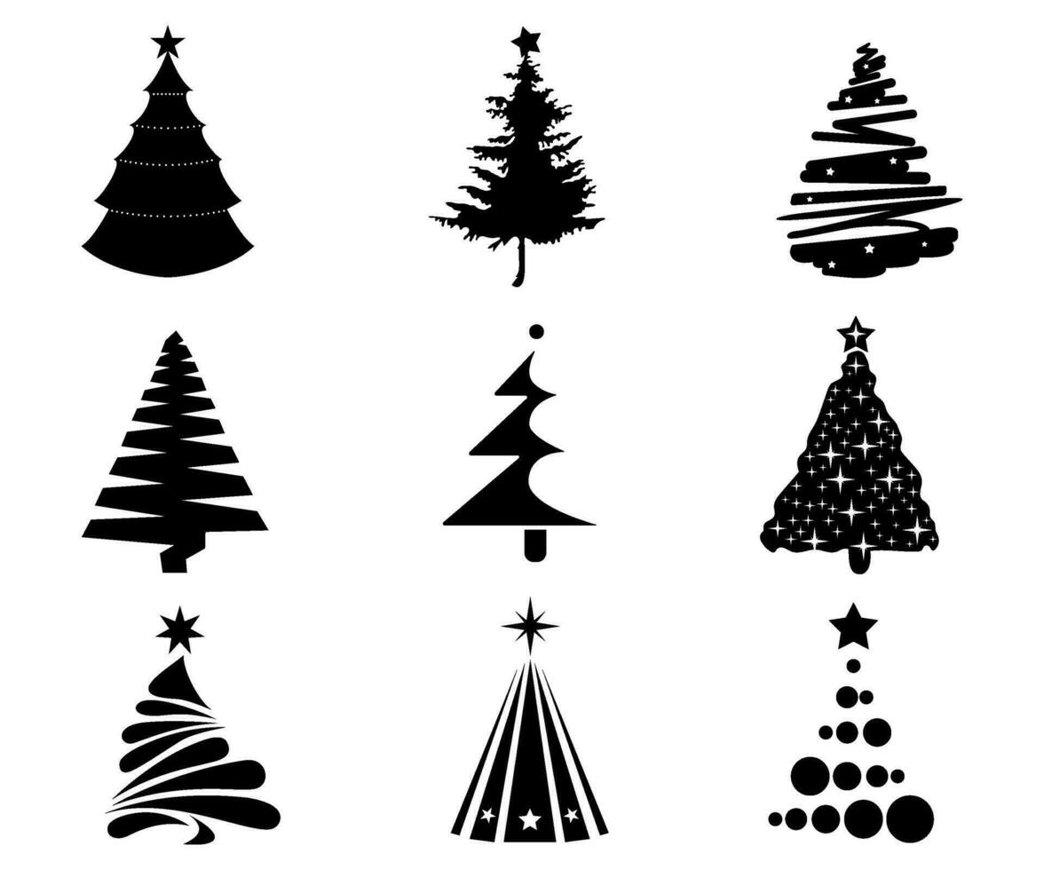 tree silhouette collection, Christmas clip art Holiday decor vector illustration