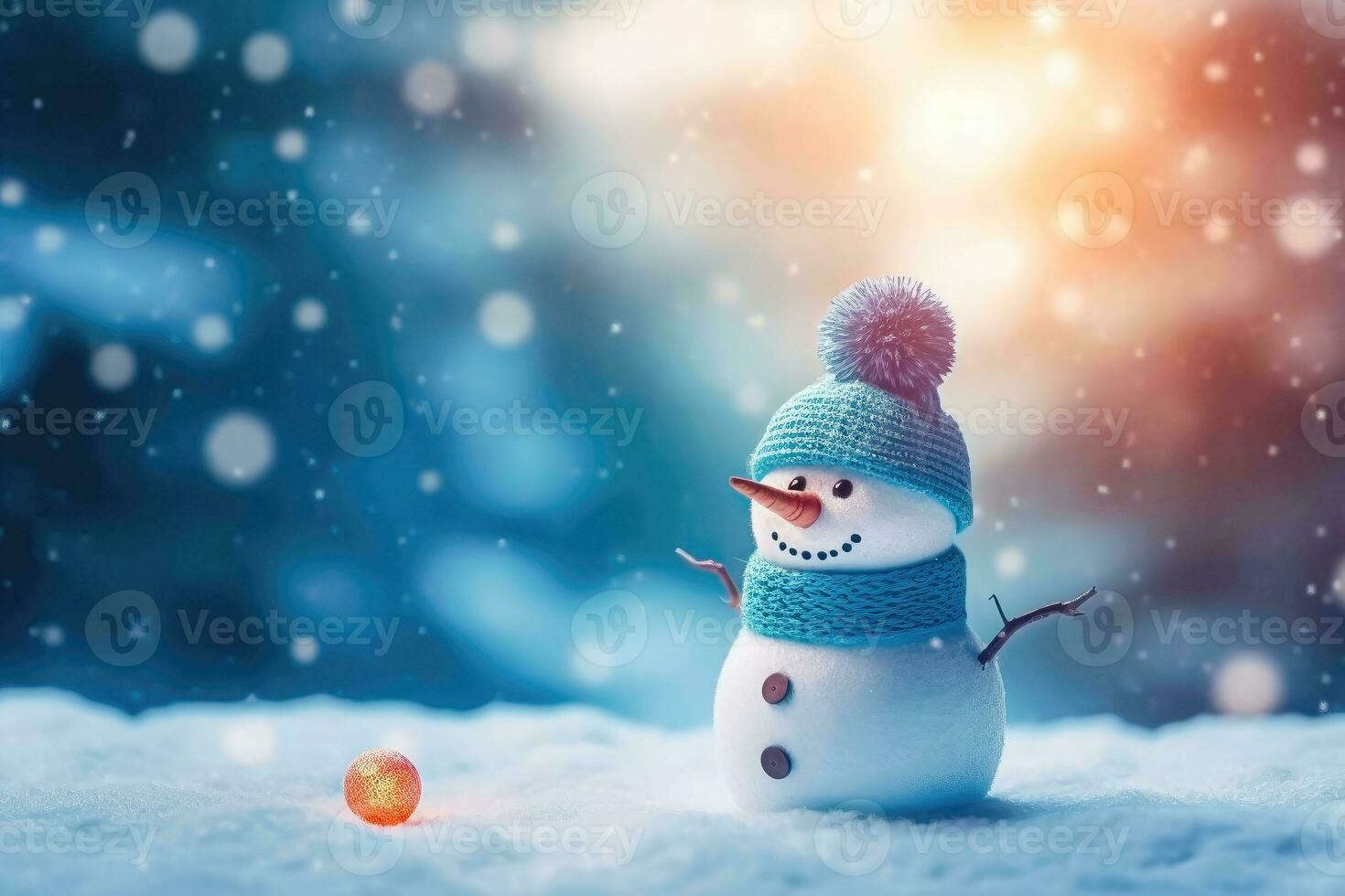 Winter Festivities with a Grinning Snowman - Generative AI photo