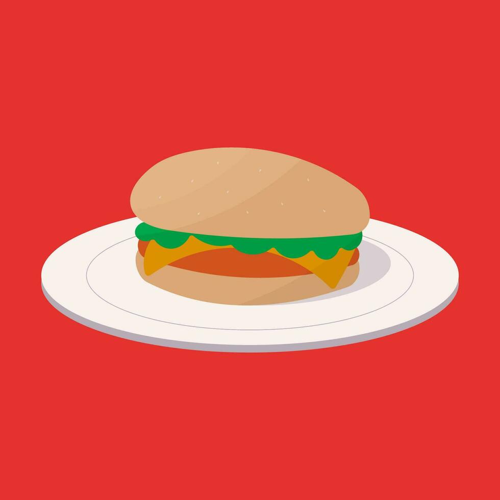 hamburguesa rápido comida picnic plato rojo icono vector