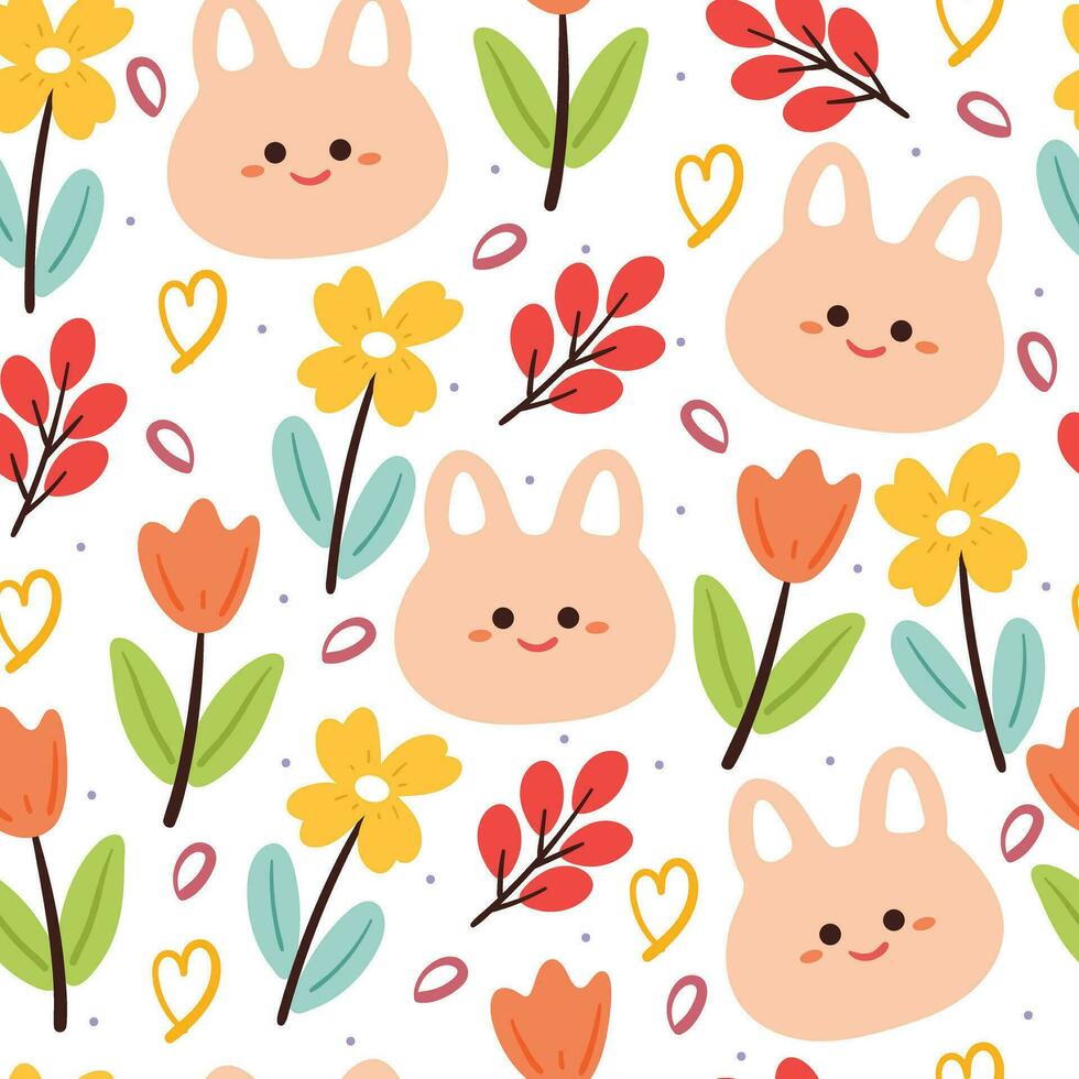 seamless pattern cartoon bunny and flower. cute animal wallpaper for textile, gift wrap paper vector