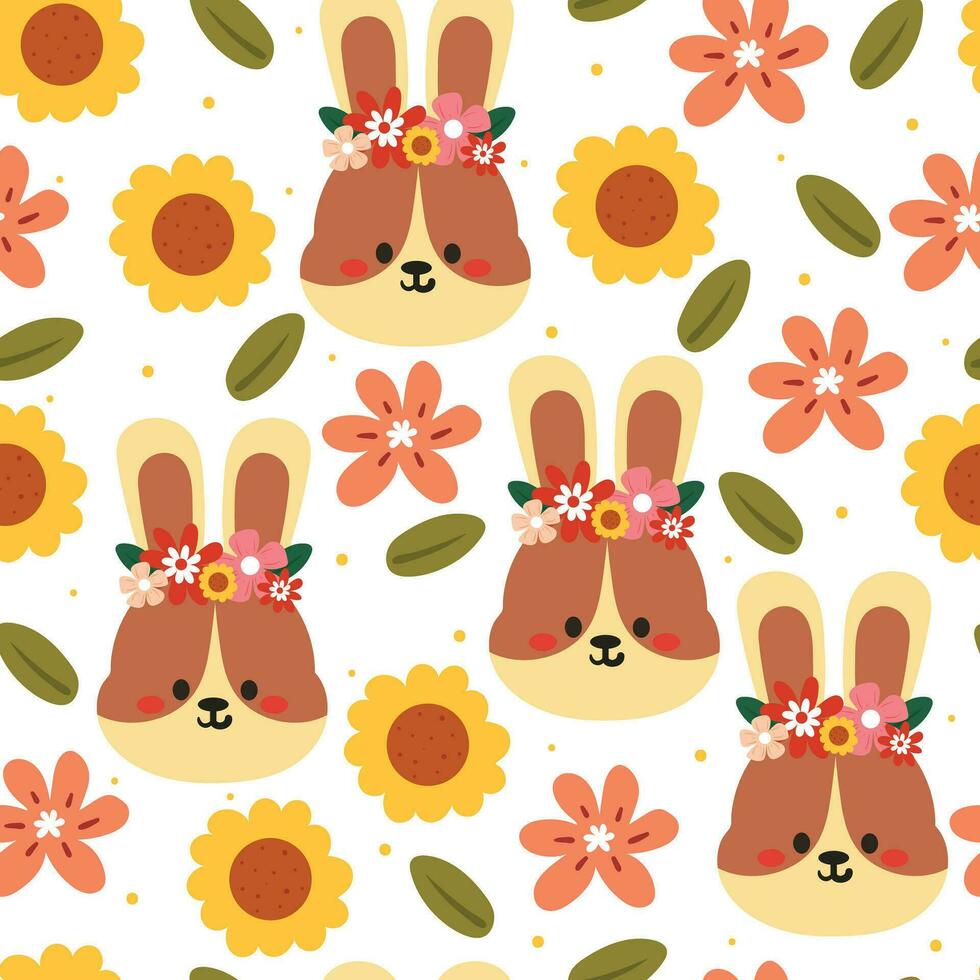 seamless pattern cartoon bunny and flower. cute animal wallpaper for textile, gift wrap paper vector