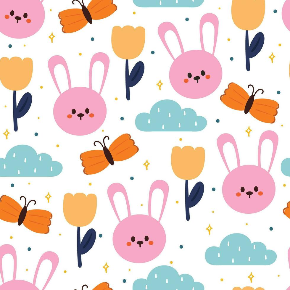 seamless pattern hand drawing cartoon bunny and flower. animal drawing for fabric print, textile, gift wrap paper vector