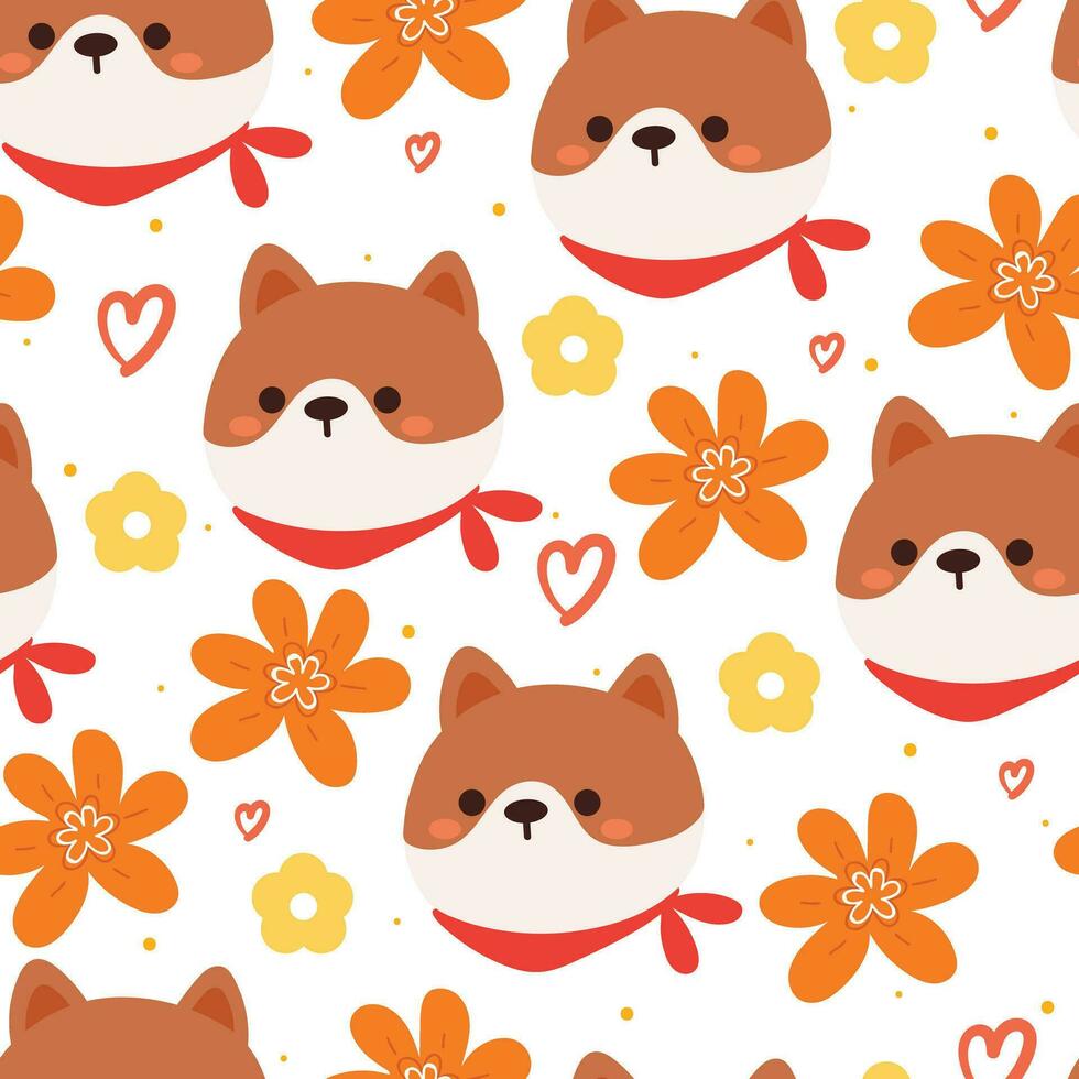 seamless pattern cartoon puppy and flower. cute animal wallpaper for gift wrap paper vector