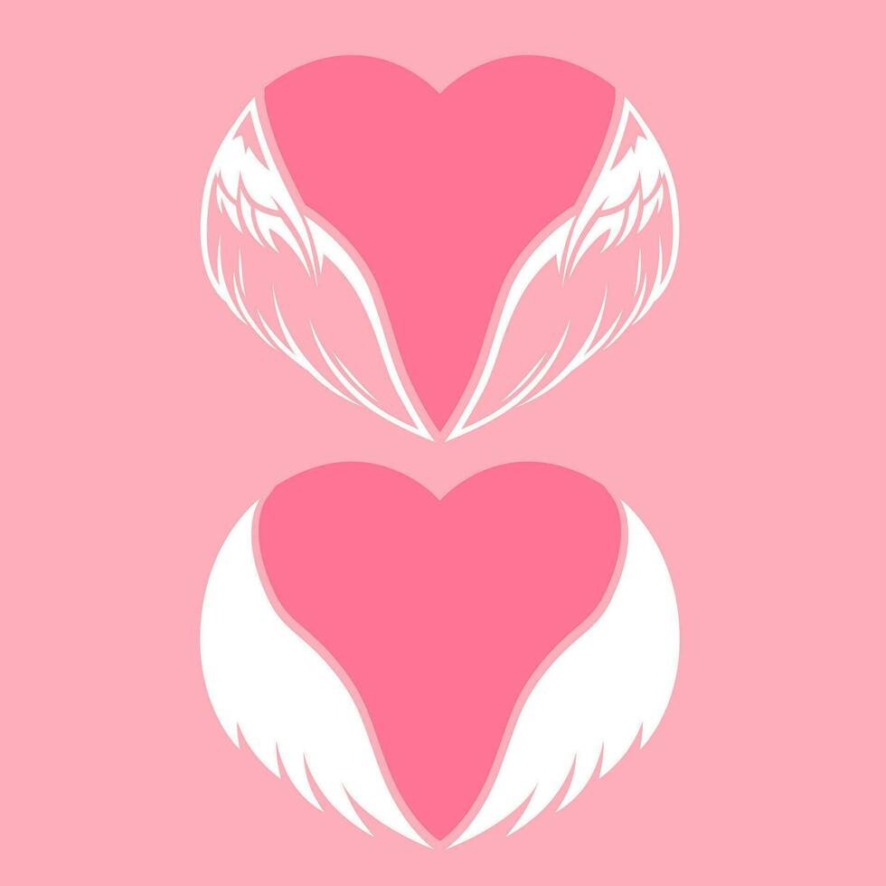 silhouette heart swan angel wings illustration logo vector