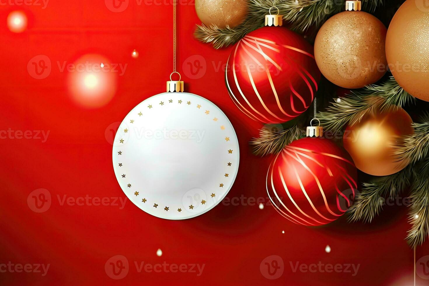 Gleaming Christmas Ornaments on Background with Area for Messages - Generative AI photo