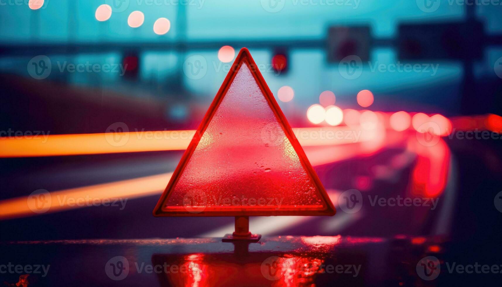 Alert Sign against Blurred Street Scene - Generative AI photo