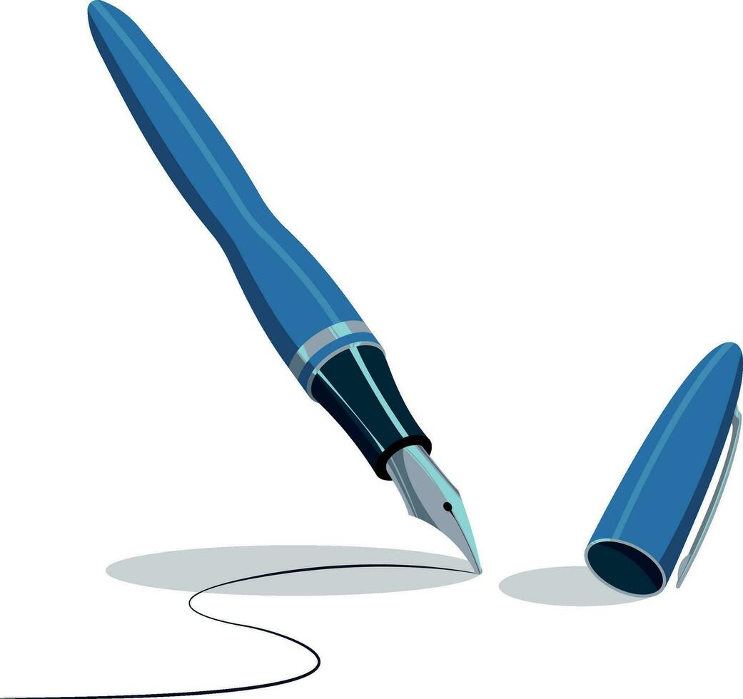elegante azul bolígrafo escritura un negro línea en un blanco antecedentes vector