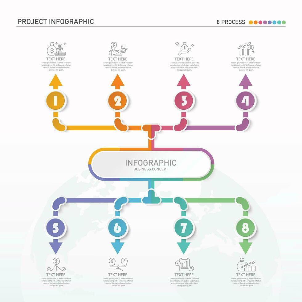 Infographic process design with icons and 8 options or steps. vector