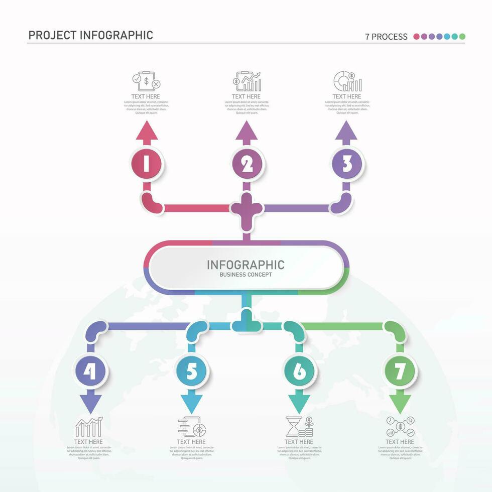 infografía proceso diseño con íconos y 7 7 opciones o pasos. vector