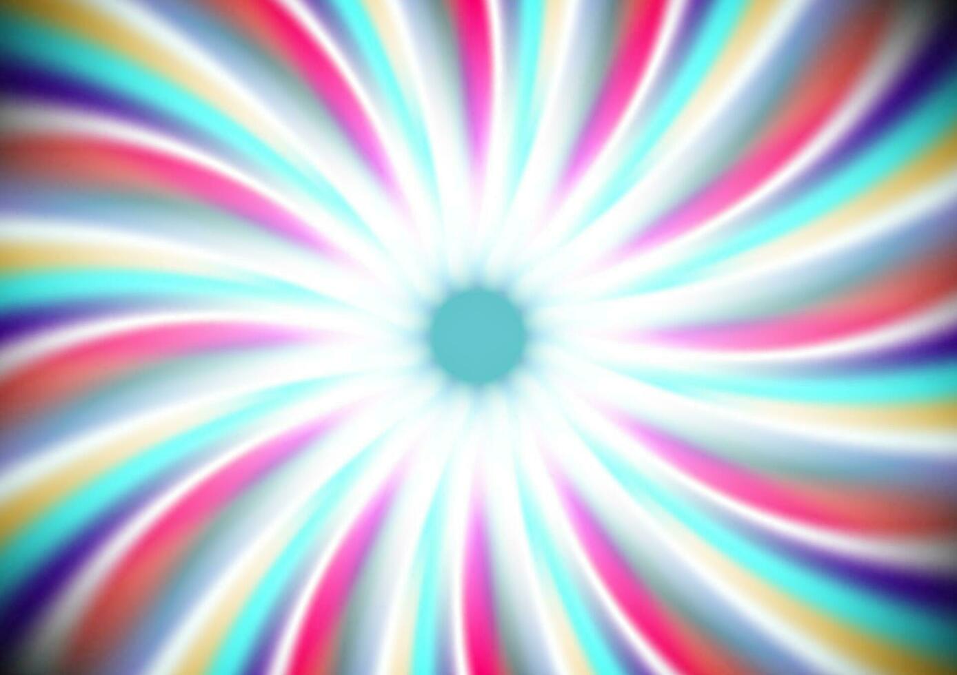 Abstract swirling radial pattern background of pink, yellow, red, blue, white and green stripes. Helix sunburst vector background