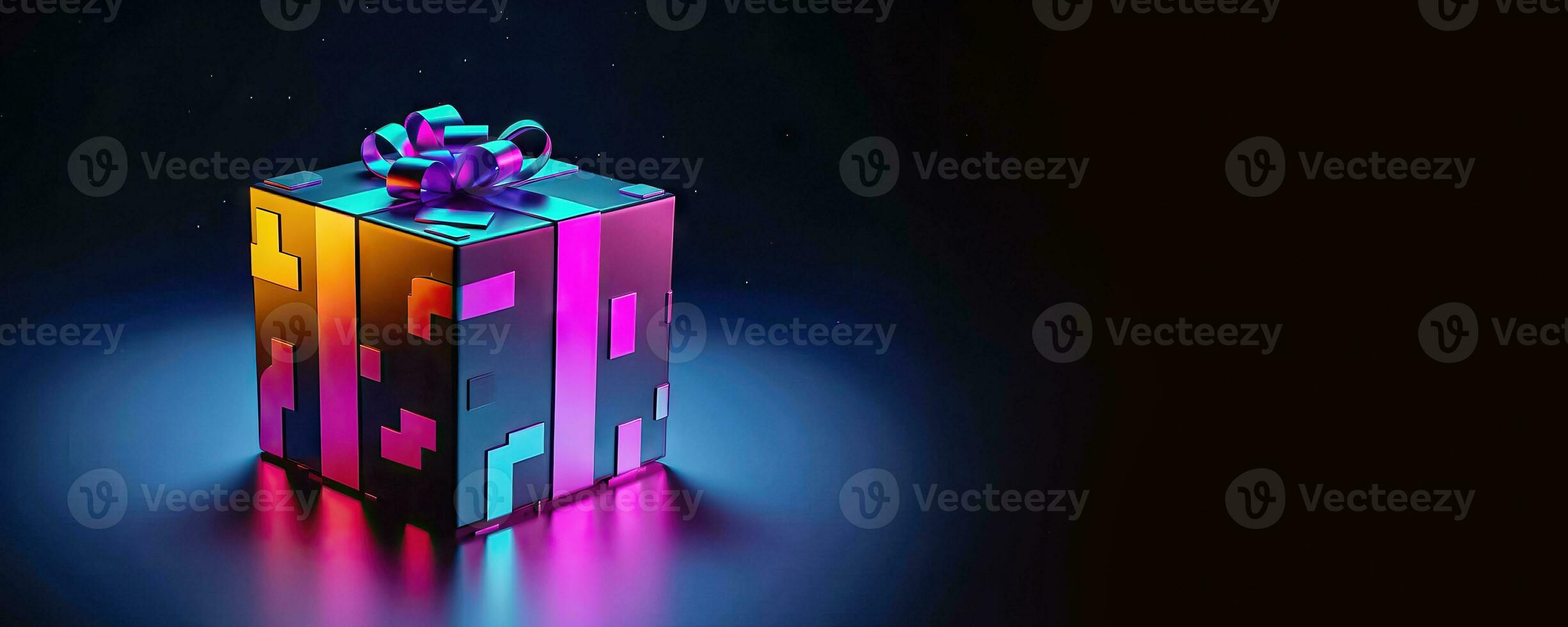 Colorful Enchantment - Gift Box with Ribbon and Bow - Generative AI photo