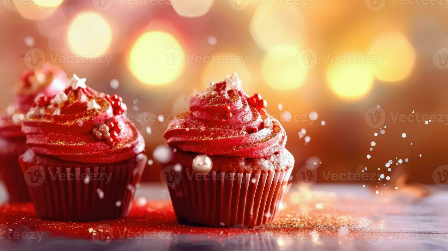 Delicious Red Velveteen Cake with Bokeh Background - Generative AI photo