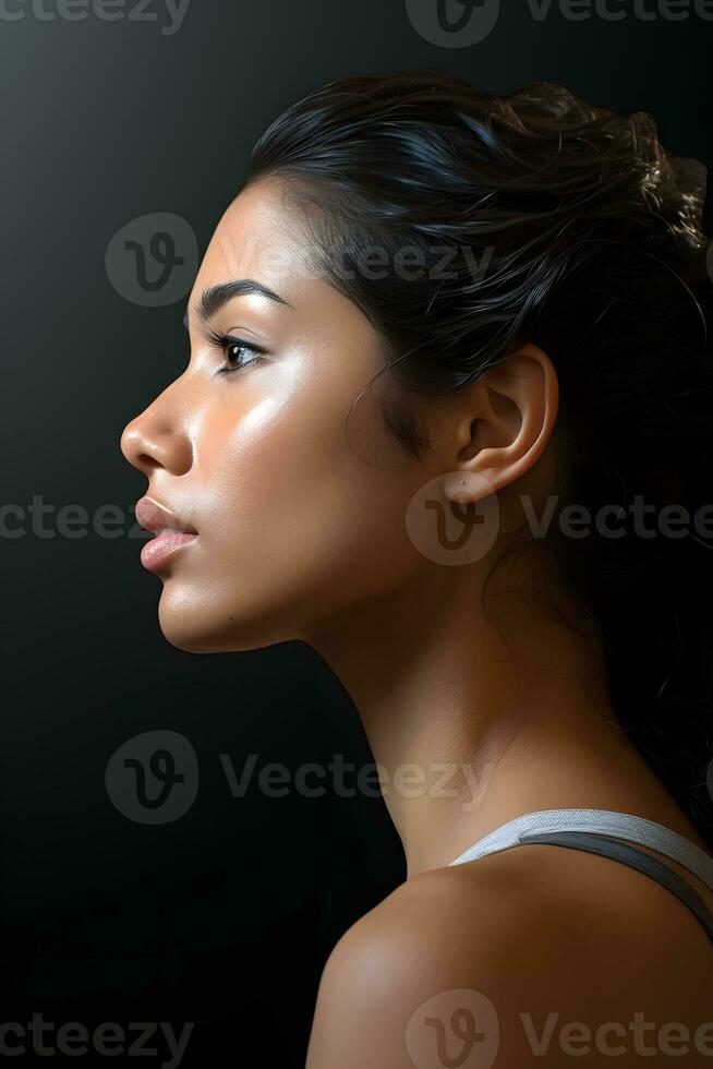 Portrait of a Latina woman with clean and healthy skin. AI Generated photo