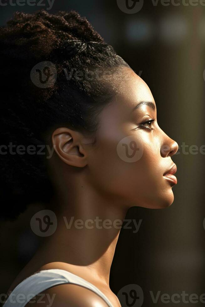 Beautiful African woman, face portrait close up AI Generated photo