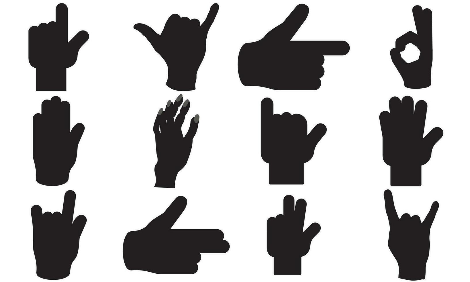 vector illustration of collection of hand gestures silhouettes, Hand vector,