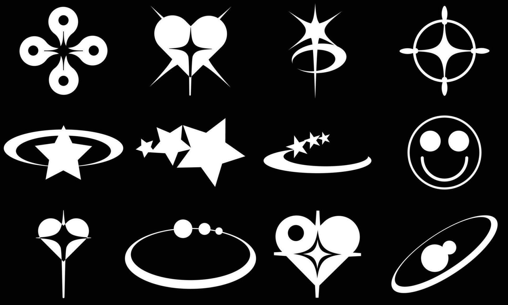 Retro futuristic elements for design. Collection of abstract graphic geometric symbols and objects in y2k style.Retro futuristic y2k graphic elements. vector