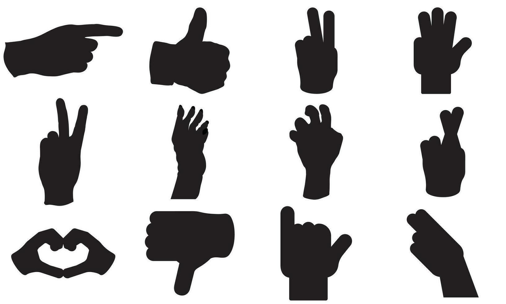 vector illustration of collection of hand gestures silhouettes, Hand vector,