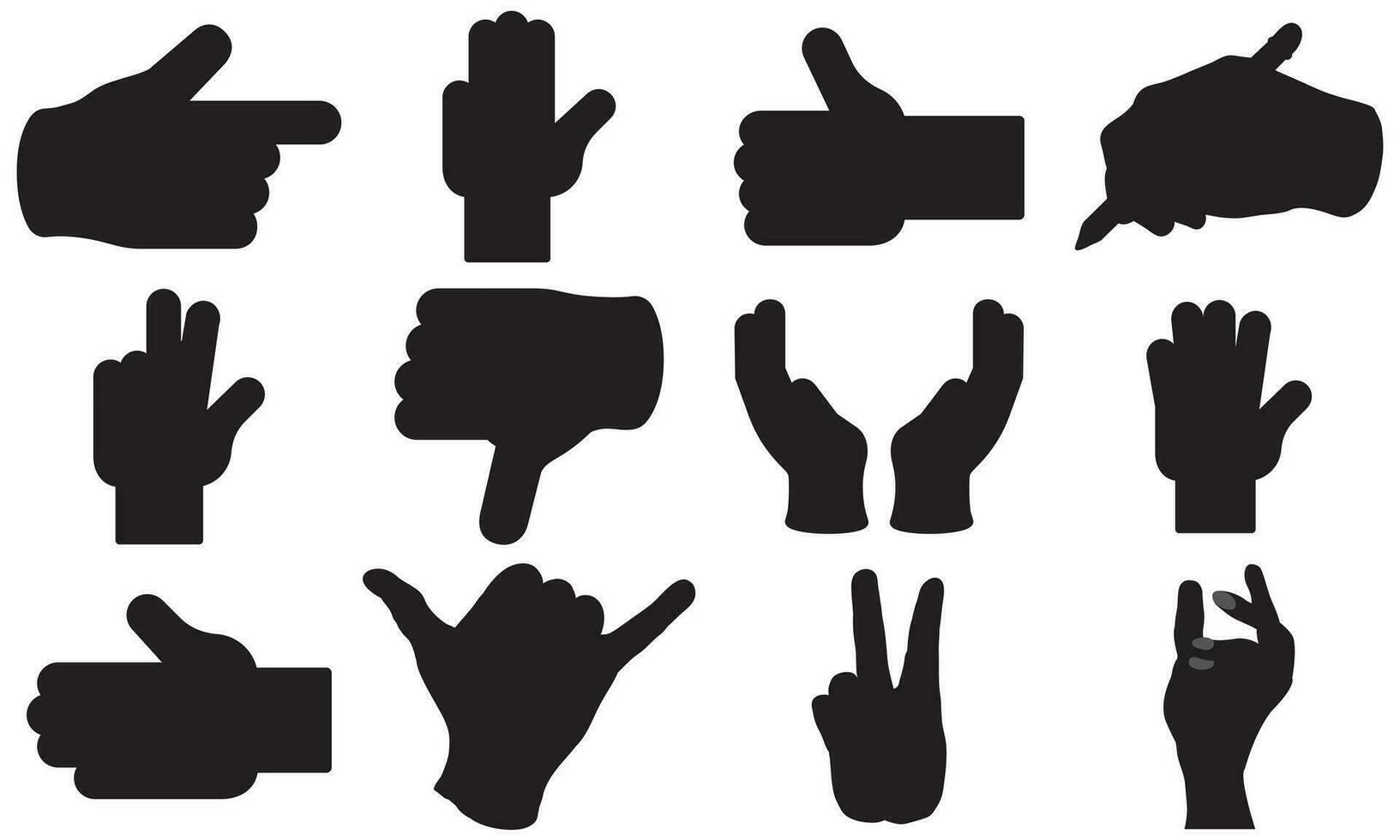 vector illustration of collection of hand gestures silhouettes, Hand vector,