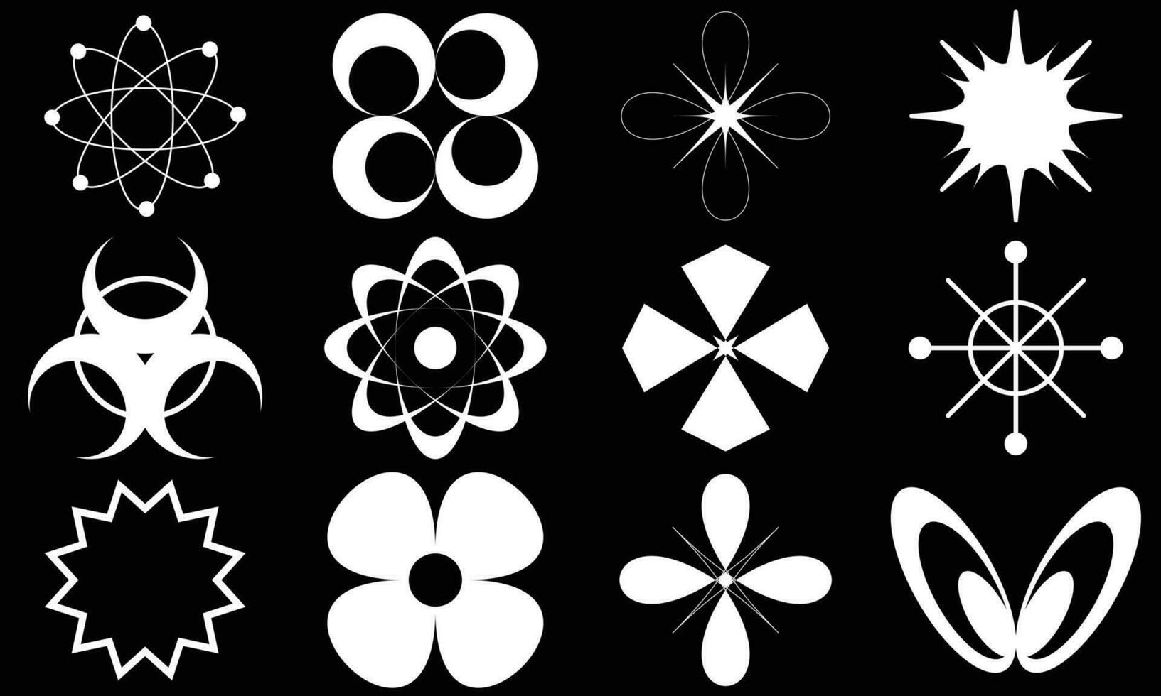 Retro futuristic elements for design. Collection of abstract graphic geometric symbols and objects in y2k style.Retro futuristic y2k graphic elements. vector