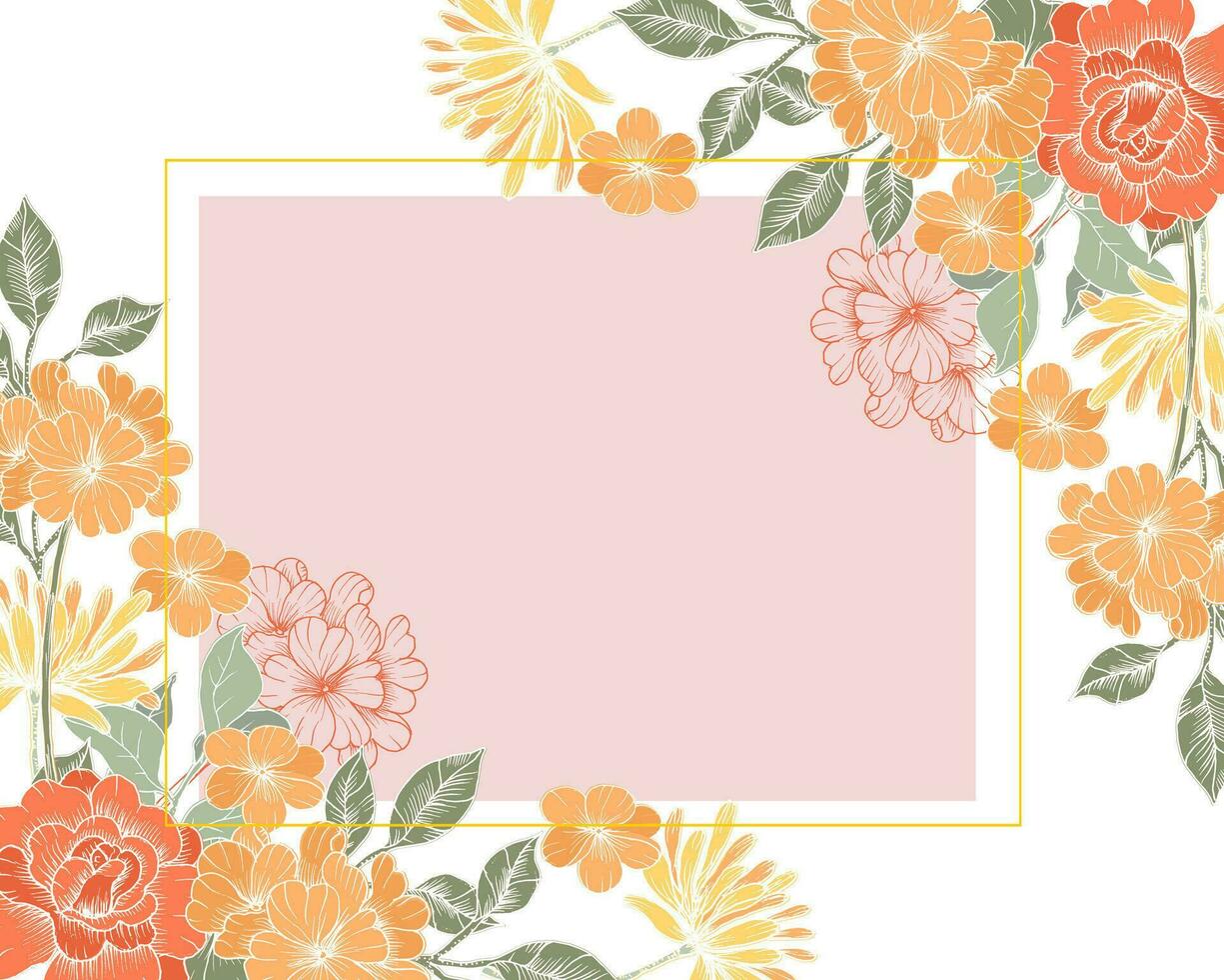 Orange Rose and Wild Flower Hand Drawn Border vector